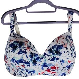 Cacique Red White Blue Floral Abstract T-Shirt Lightly Lined No Wire Bra 38DDD